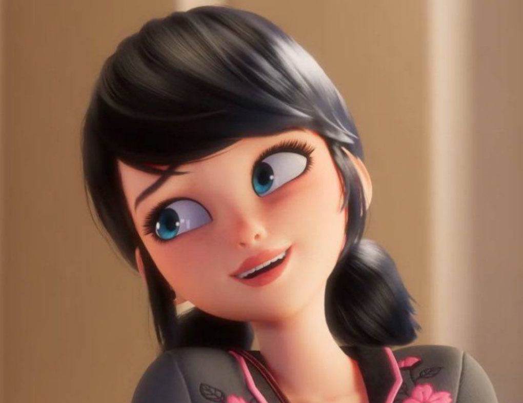 A soft Marinette collage in pink and navy tones